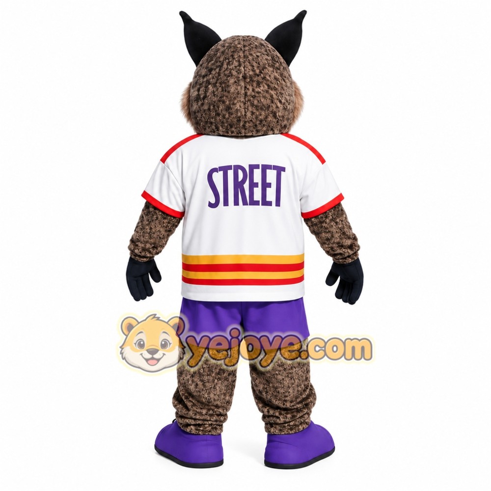 Brown White Purple Bobcat Mascot Costume