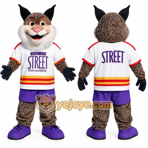 Brown White Purple Bobcat Mascot Costume
