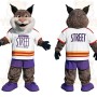 Brown White Purple Bobcat Mascot Costume
