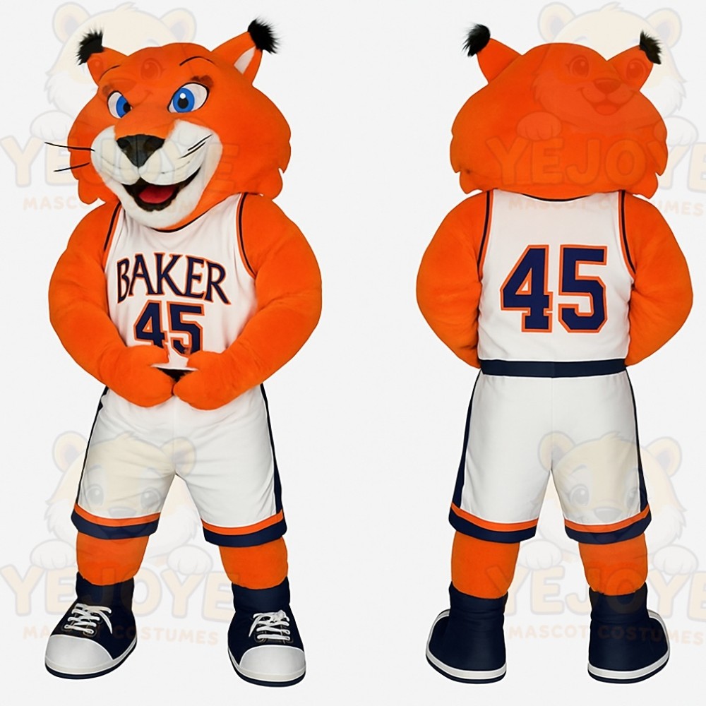 Orange White Basketball Wildcat Mascot Costume