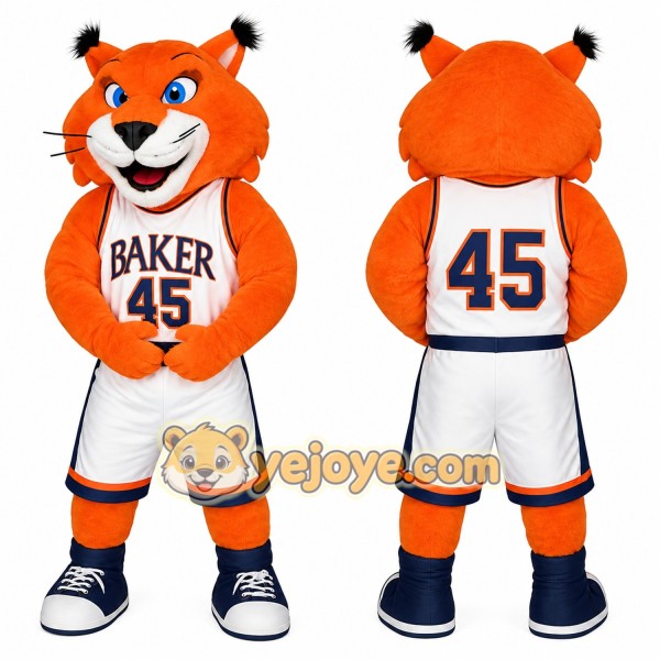 Orange White Basketball Wildcat Mascot Costume