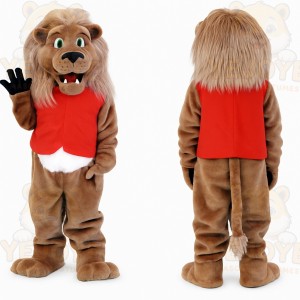 Tan Brown Lion With Red Vest Mascot Costume