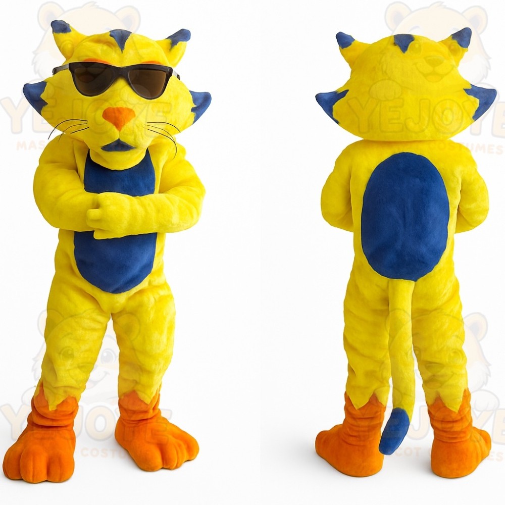 Yellow Blue Sunglasses Cat Mascot Costume