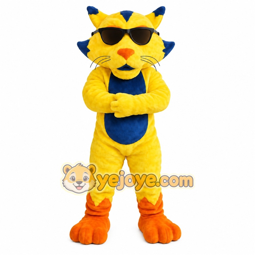 Yellow Blue Sunglasses Cat Mascot Costume