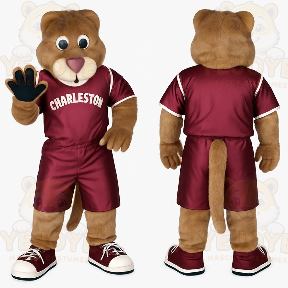 Brown Burgundy Sports Cougar Mascot Costume