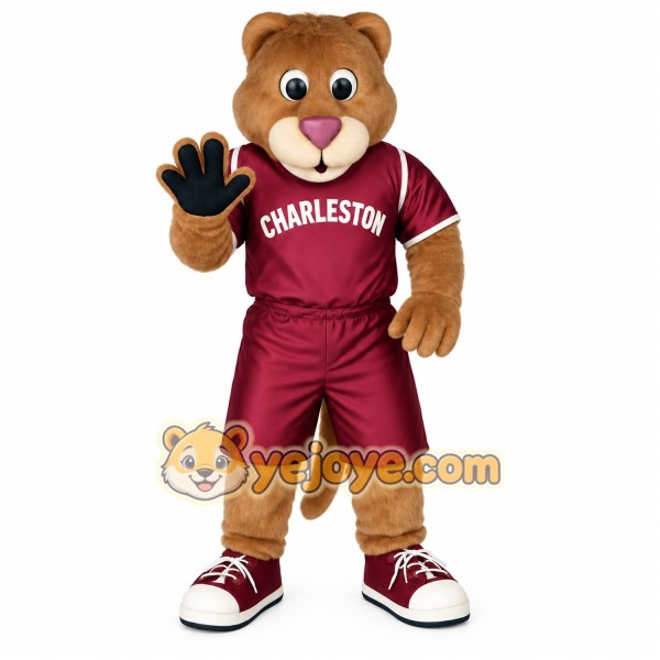Brown Burgundy Sports Cougar Mascot Costume