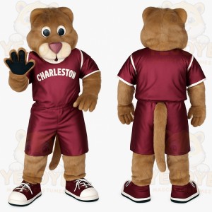 Brown Burgundy Sports Cougar Mascot Costume