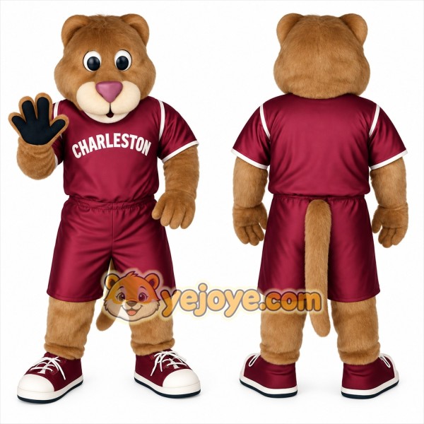 Brown Burgundy Sports Cougar Mascot Costume