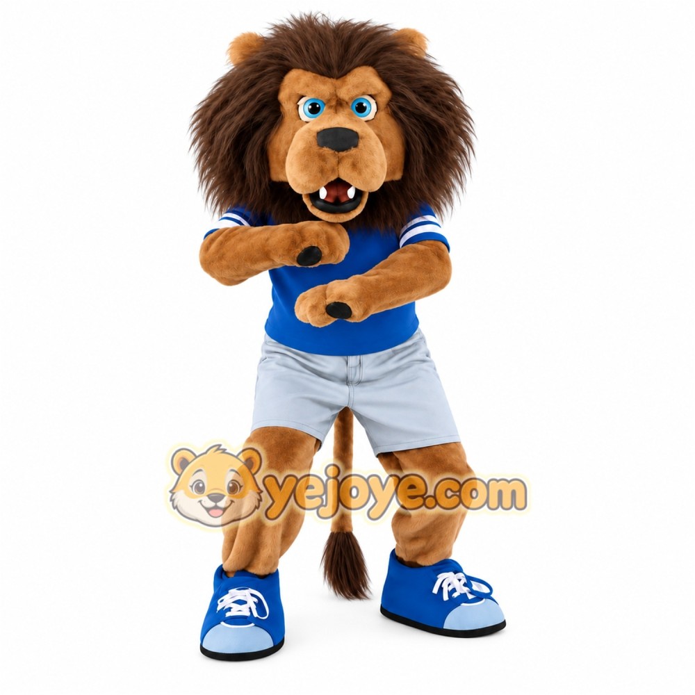 Brown Blue Sports Lion Mascot Costume Brown Blue Sports Lion Mascot Costume