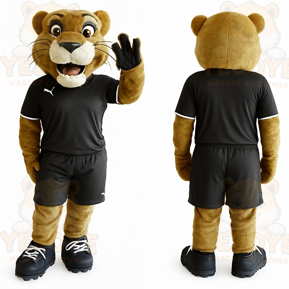 Tan Black Soccer Cougar Mascot Costume