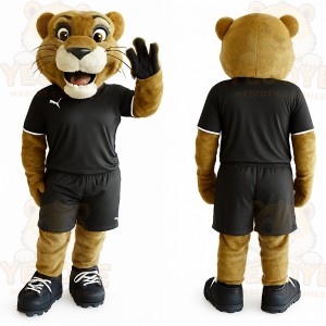 Tan Black Soccer Cougar Mascot Costume