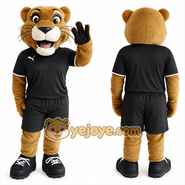 Tan Black Soccer Cougar Mascot Costume