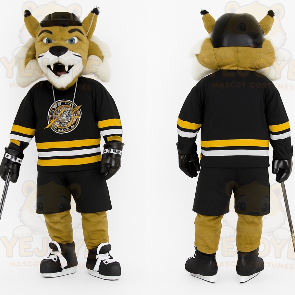 Gold Black Hockey Bobcat Mascot Costume