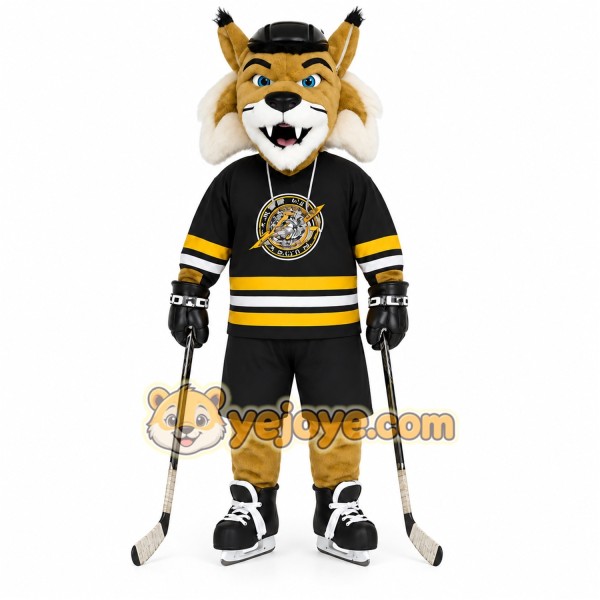 Gold Black Hockey Bobcat Mascot Costume Gold Black Hockey Bobcat Mascot Costume