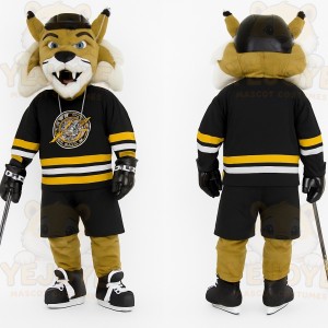 Gold Black Hockey Bobcat Mascot Costume