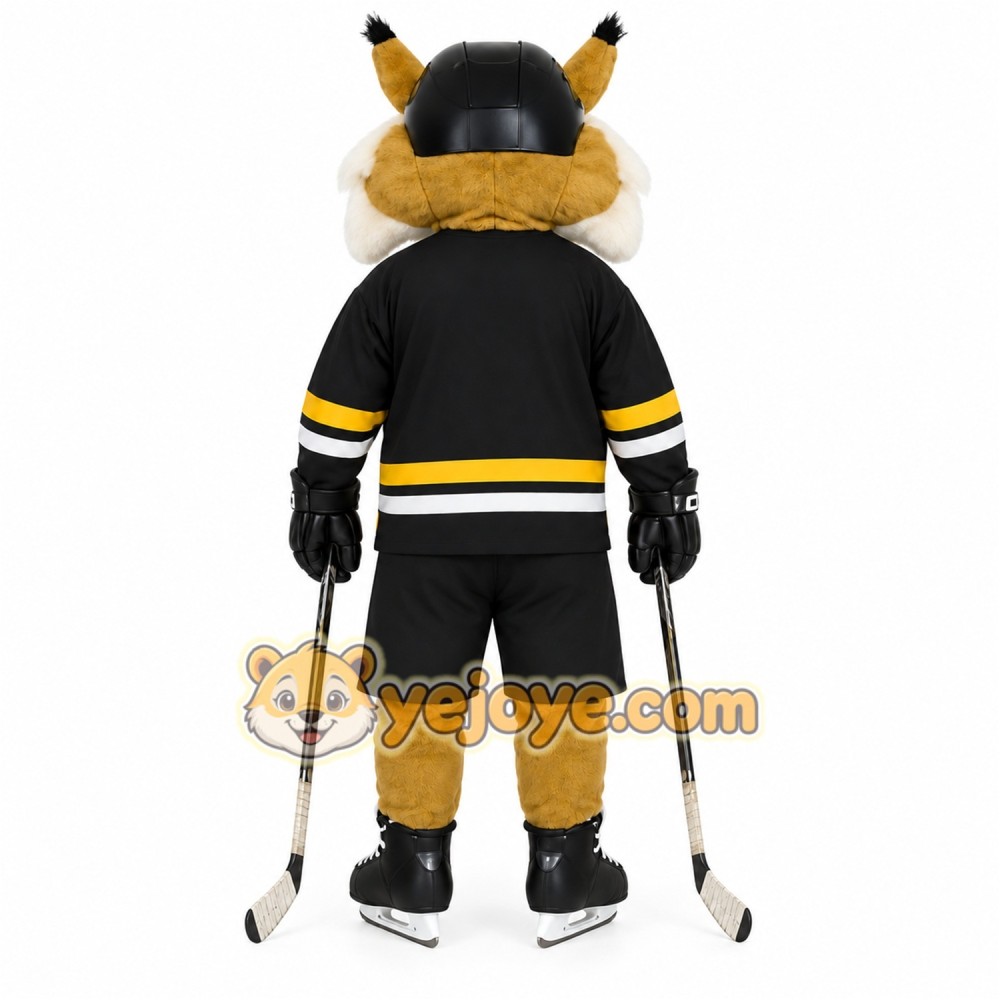 Gold Black Hockey Bobcat Mascot Costume Gold Black Hockey Bobcat Mascot Costume