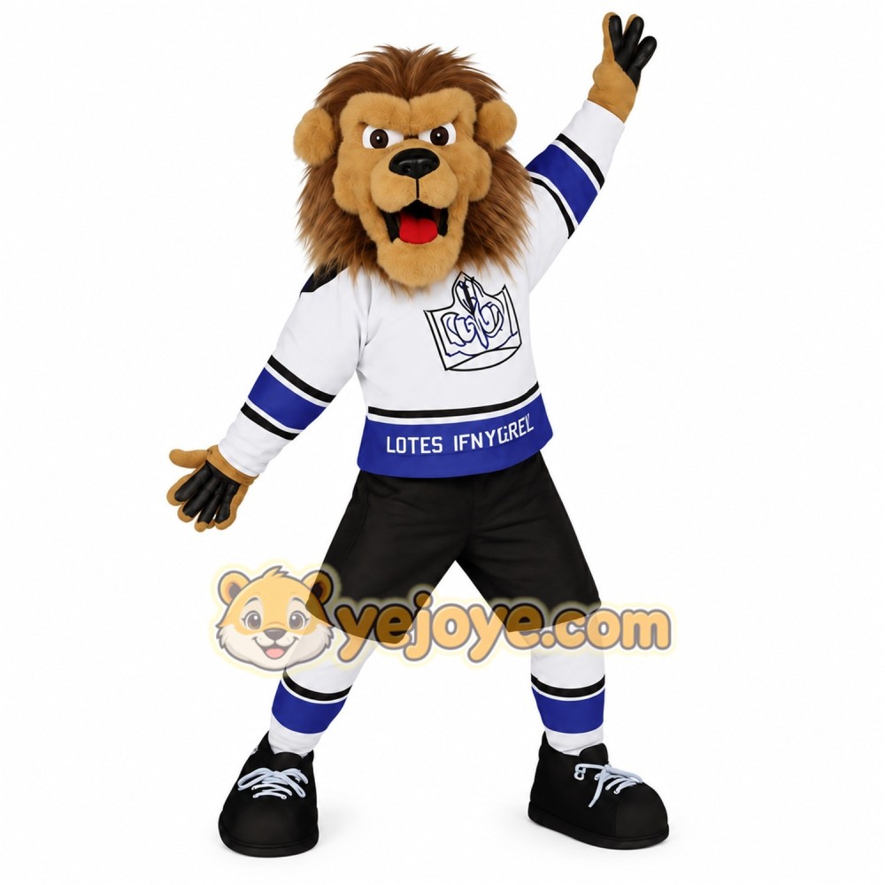 Brown Tan Blue White Lion Mascot Costume