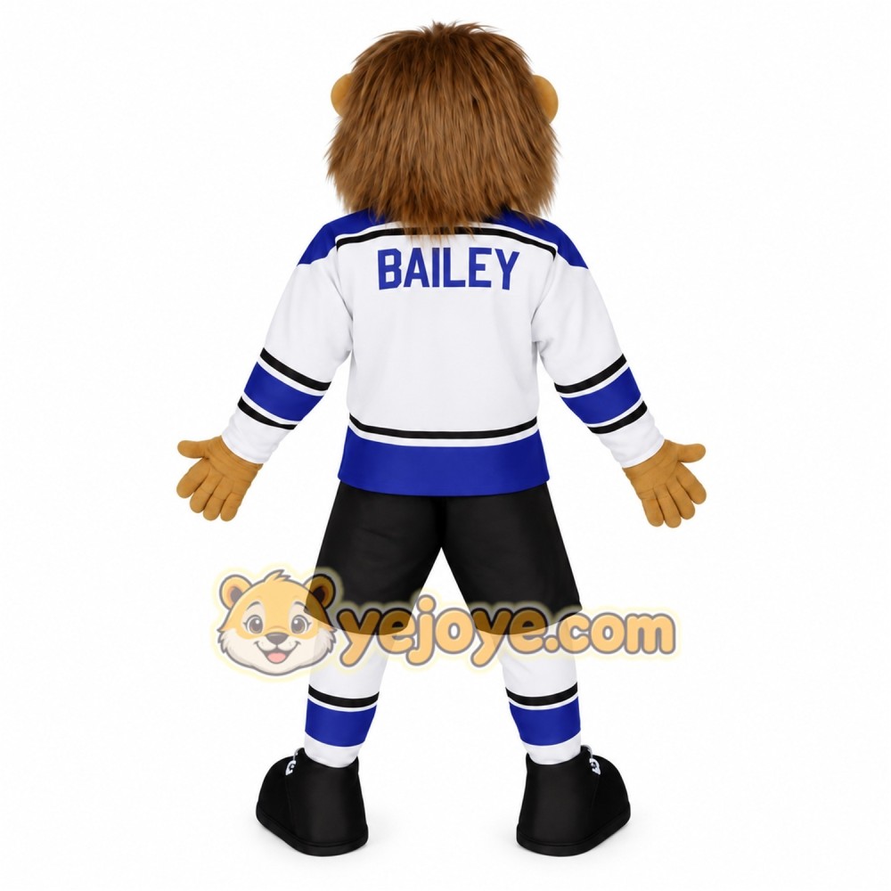 Brown Tan Blue White Lion Mascot Costume