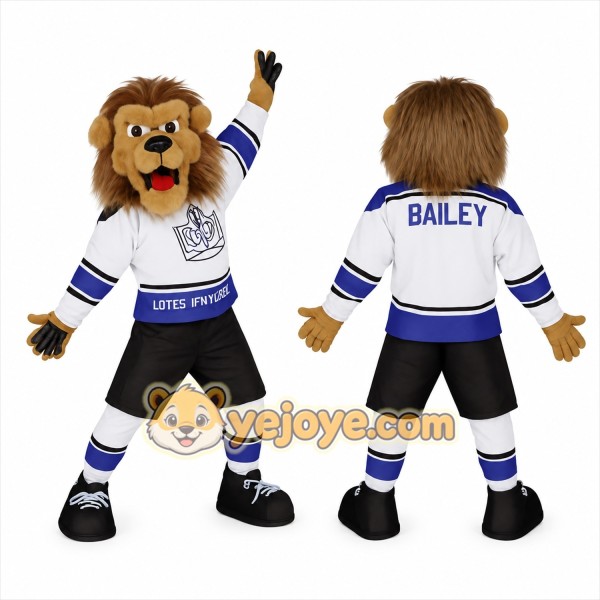 Brown Tan Blue White Lion Mascot Costume