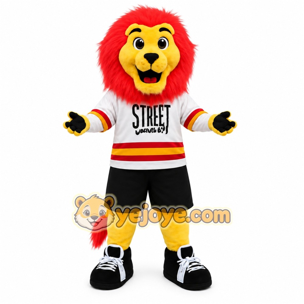 Yellow Red White Sports Lion Mascot Costume Yellow Red White Sports Lion Mascot Costume