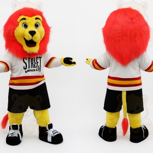 Yellow Red White Sports Lion Mascot Costume