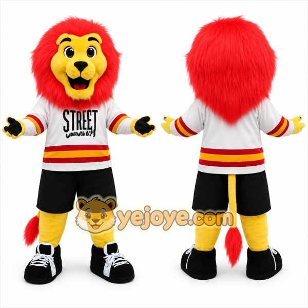 Yellow Red White Sports Lion Mascot Costume