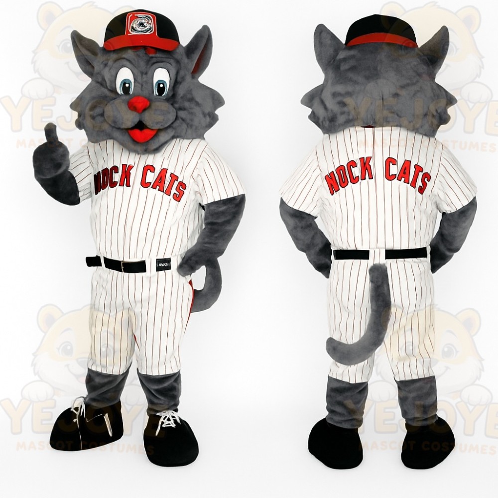 Gray White Pinstripe Baseball Cat Mascot Costume