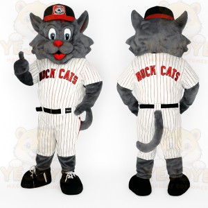 Gray White Pinstripe Baseball Cat Mascot Costume