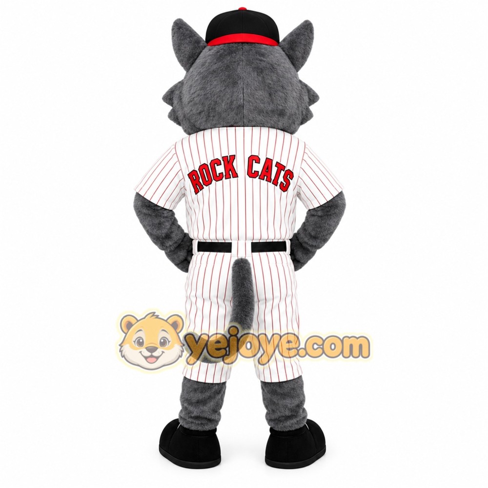 Gray White Pinstripe Baseball Cat Mascot Costume Gray White Pinstripe Baseball Cat Mascot Costume