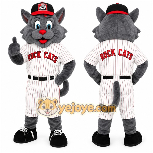 Gray White Pinstripe Baseball Cat Mascot Costume
