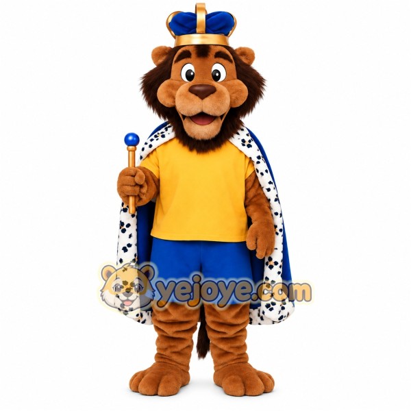 Brown Blue Gold King Lion Mascot Costume