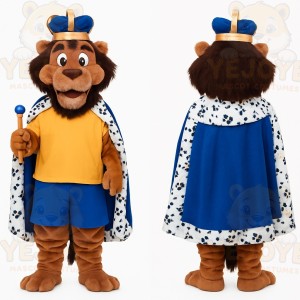 Brown Blue Gold King Lion Mascot Costume