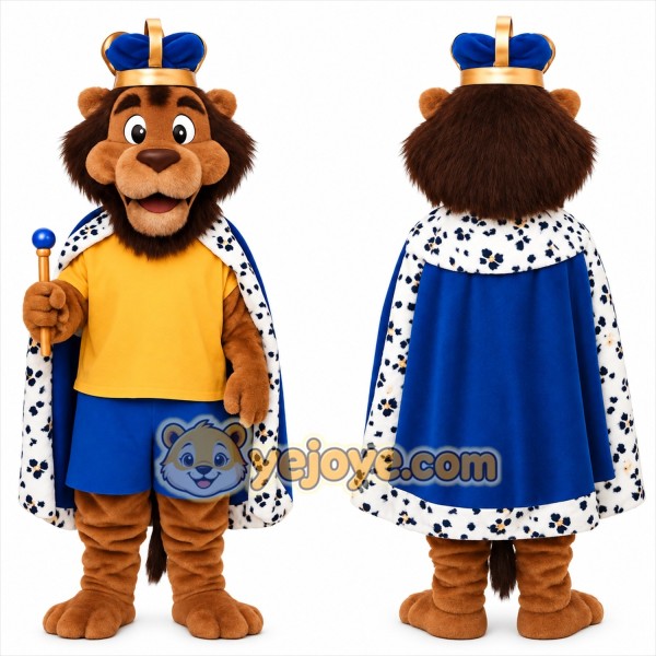 Brown Blue Gold King Lion Mascot Costume