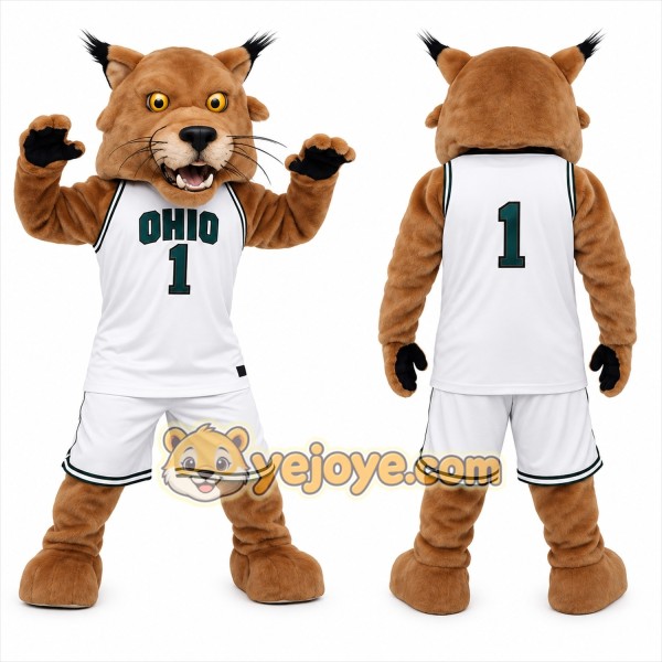 Brown White Bobcat Basketball Mascot Costume