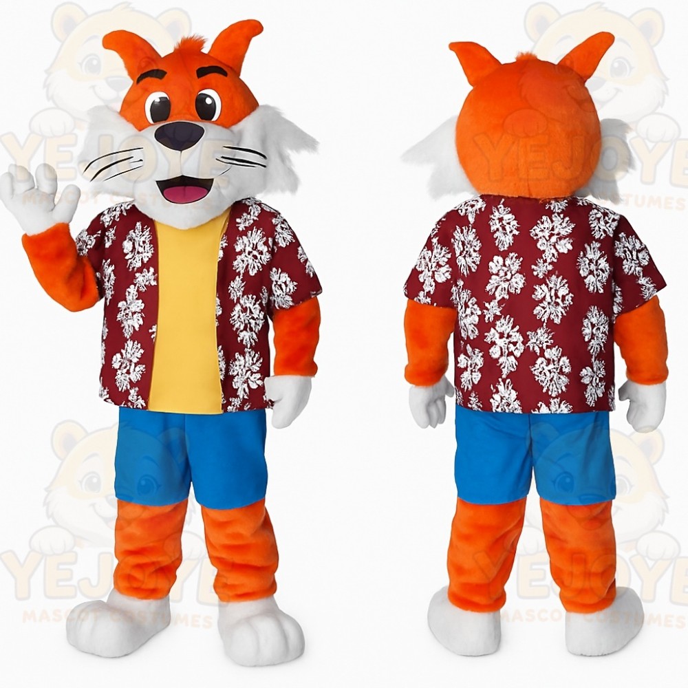 Orange White Hawaiian Fox Mascot Costume