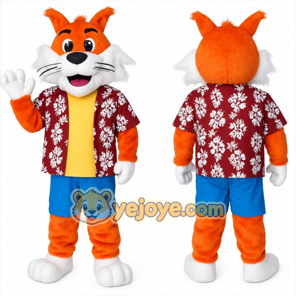 Orange White Hawaiian Fox Mascot Costume