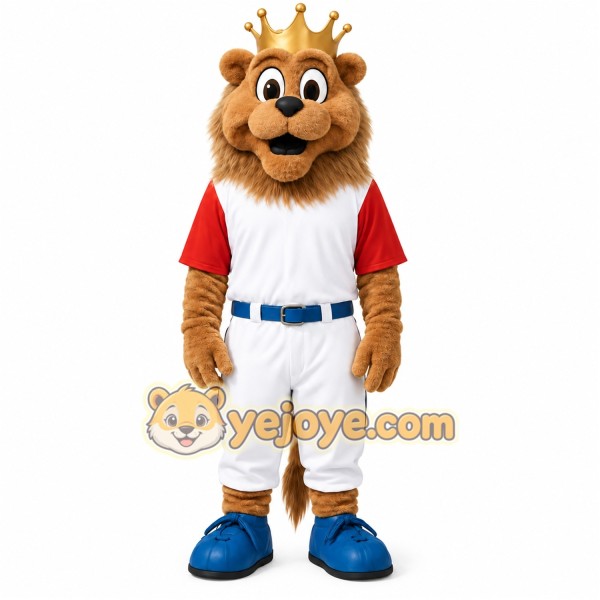 Brown Gold Crowned Lion Baseball Mascot Costume