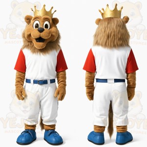Brown Gold Crowned Lion Baseball Mascot Costume
