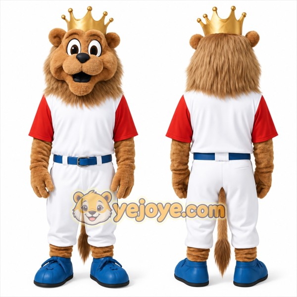 Brown Gold Crowned Lion Baseball Mascot Costume