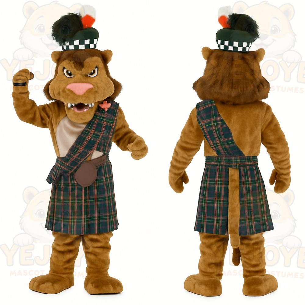 Brown Green Scottish Lion Mascot Costume