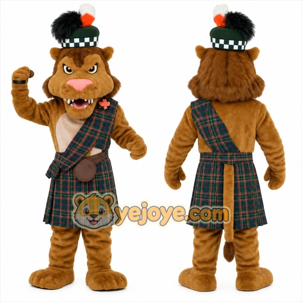 Brown Green Scottish Lion Mascot Costume