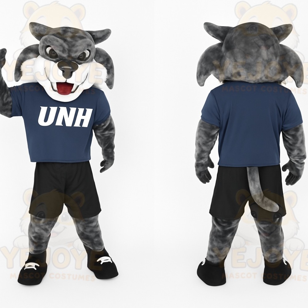 Gray Navy Black Wildcat Mascot Costume