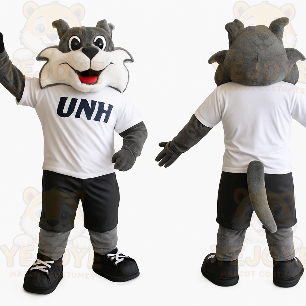 Gray White Black Wildcat Mascot Costume