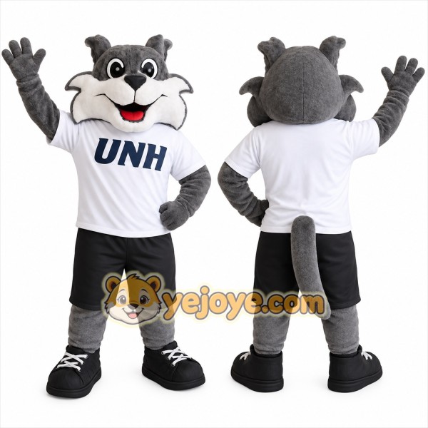 Gray White Black Wildcat Mascot Costume