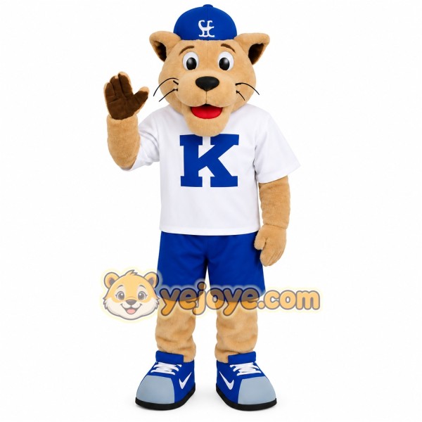 Tan Blue White Baseball Cat Mascot Costume Tan Blue White Baseball Cat Mascot Costume