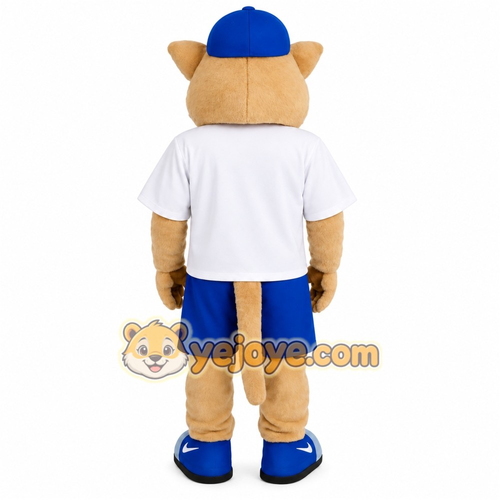 Tan Blue White Baseball Cat Mascot Costume
