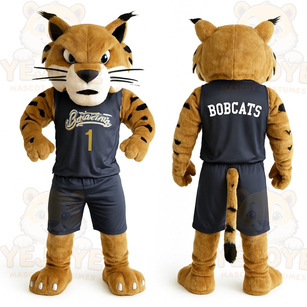 Brown Navy Basketball Bobcat Mascot Costume