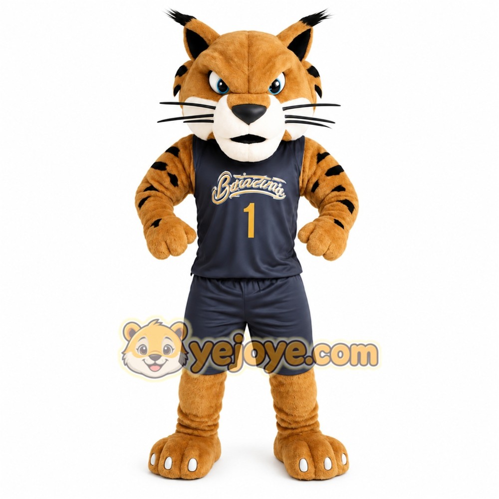 Brown Navy Basketball Bobcat Mascot Costume Brown Navy Basketball Bobcat Mascot Costume