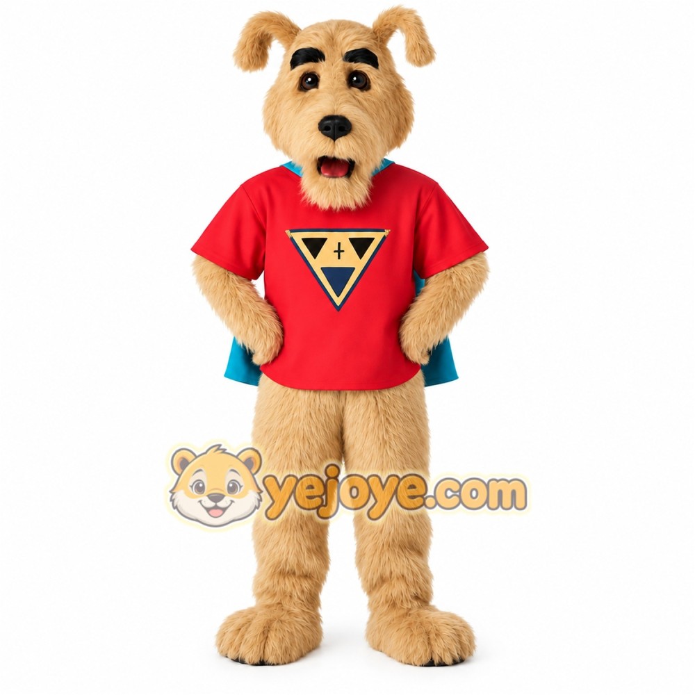 Tan Red Teal Superhero Dog Mascot Costume Tan Red Teal Superhero Dog Mascot Costume