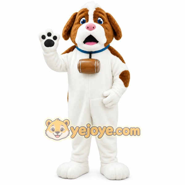 White Brown Saint Bernard Dog Mascot Costume